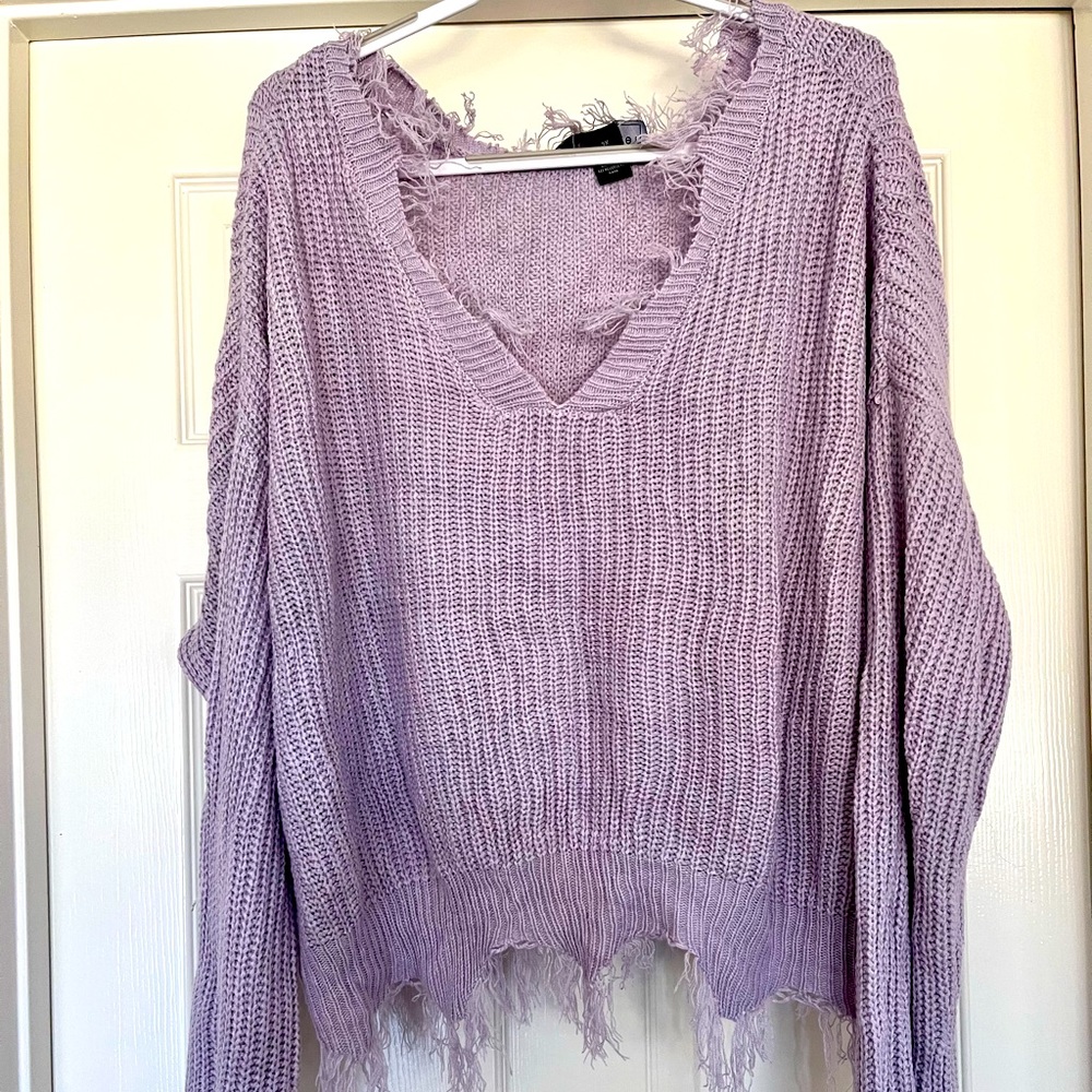Purple Grunge Sweater with fringe